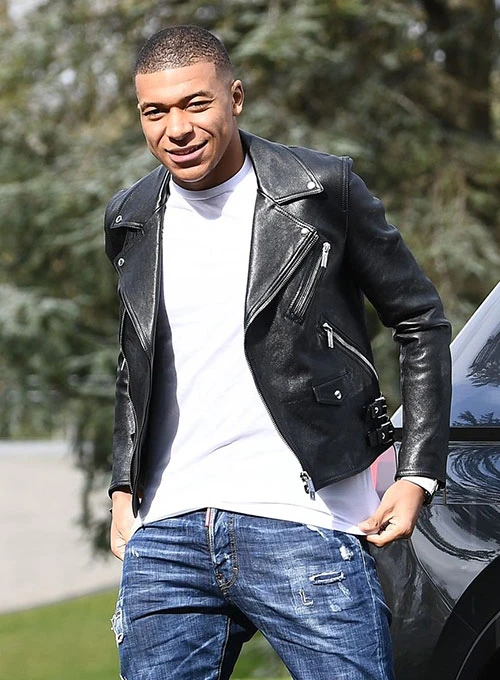 kylian mbape black leather jacket