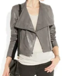 Ruged Gray Leather Jacket for Women'