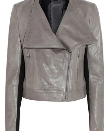 Ruged Gray Leather Jacket for Women'