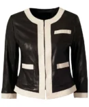 Black nd white women's Leather Jacket