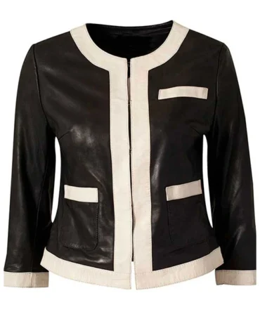 Black nd white women's Leather Jacket