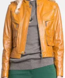 Clasic yellow women's Leather Jacket