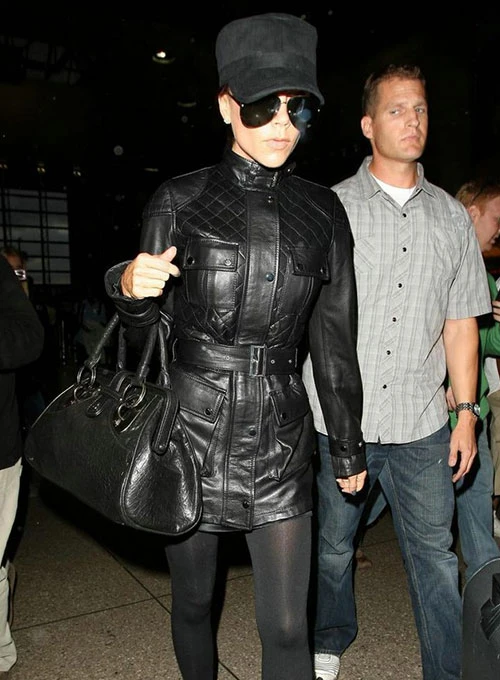 Viktoria Beckham Genuine Black Leather Trench Coat