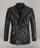 Snake Embosed Double Breasted Leather Suit